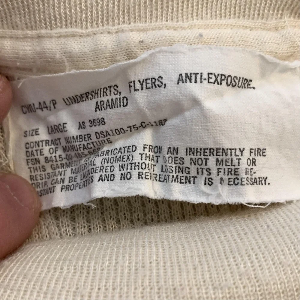 VTG Nomex CWU-44/P Undershirt Mens‎ Large White Thermal Long Johns Army Flight